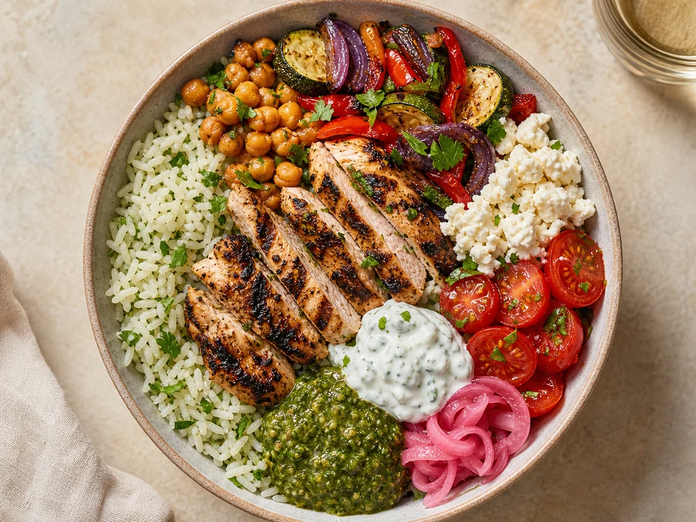 Spicy Mediterranean plated food photo